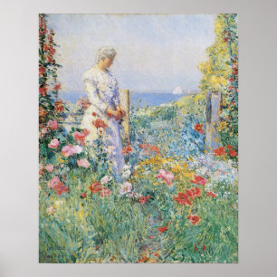 Póster Celia Thaxter en su jardín por Childe Hassam