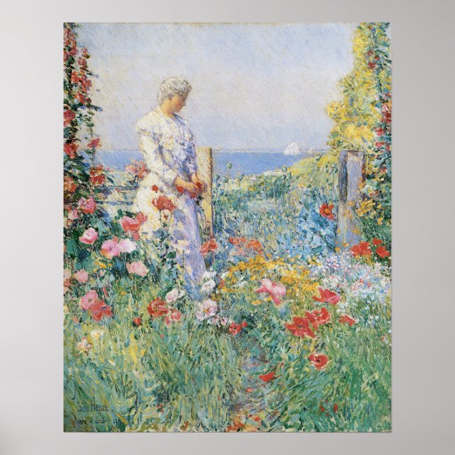 Póster Celia Thaxter en su jardín por Childe Hassam (Frente)