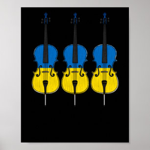 Póster Cello Bandera Ucraniana Violonchelista Cuerda Músi