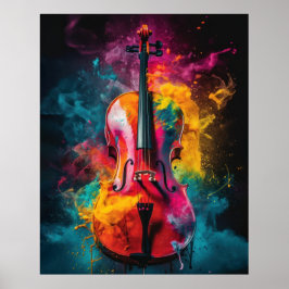 Póster Cello con colores que explotan