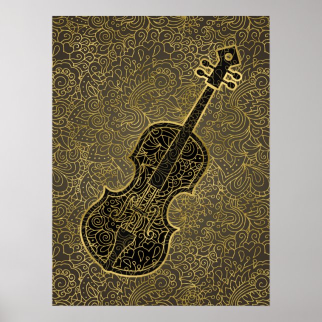 Póster Cello Gold Taupe Filigree Instrumento musical (Frente)