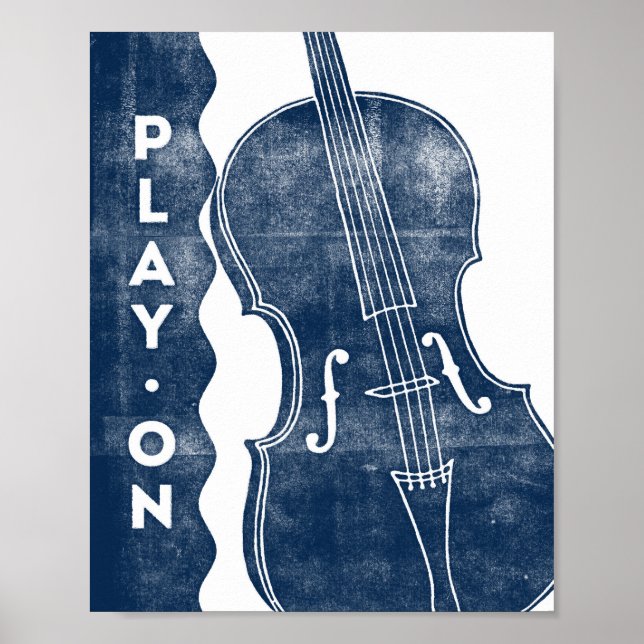 Póster Cello Music Poster Blue White Play On Art Print (Frente)
