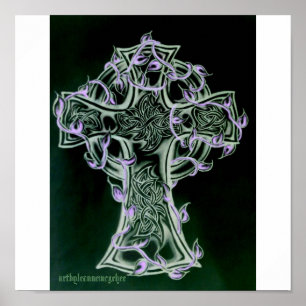 Póster celtic cross/vine art