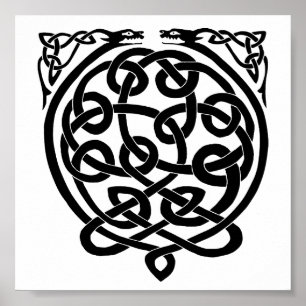 Póster Celtic Knot Dragons – Black & White