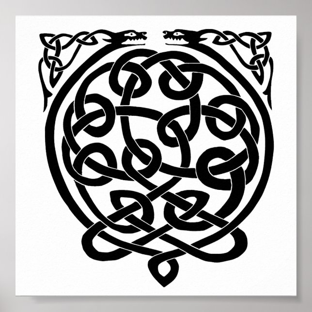 Póster Celtic Knot Dragons – Black & White (Frente)
