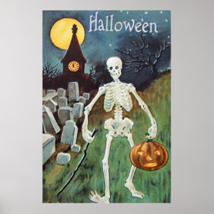 Póster Cementerio de esqueletos de calabaza de calabaza d