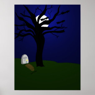 Póster Cementerio de Halloween con murciélagos