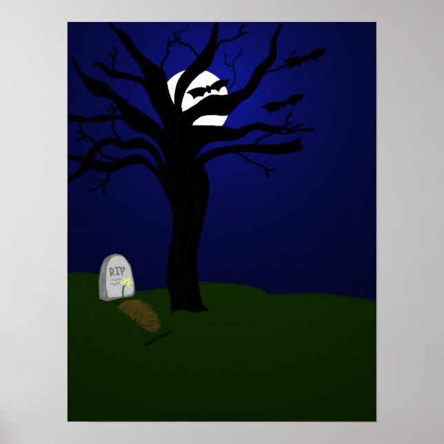Póster Cementerio de Halloween con murciélagos (Frente)