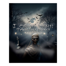 Póster Cementerio de Halloween espeluznante y momia