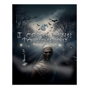 Póster Cementerio de Halloween espeluznante y momia