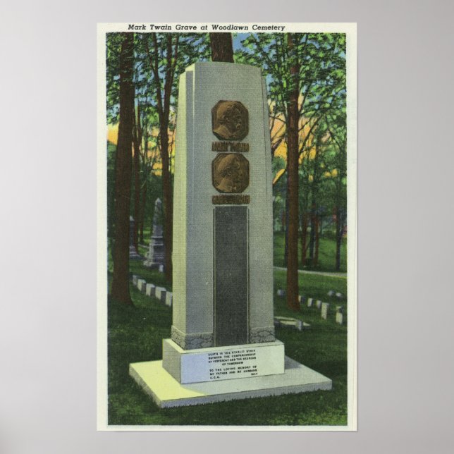 Póster Cementerio de Woodlawn, escena de Mark Twain Grave (Frente)