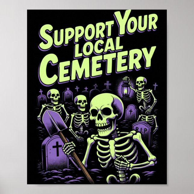 Póster Cementerio Local Suprt _ Esqueletos Divertidos Y2K (Frente)