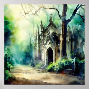 Póster Cementerio Londres-Highland (A), acuarela