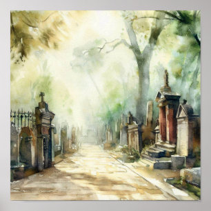 Póster Cementerio Londres-Highland (B), acuarela