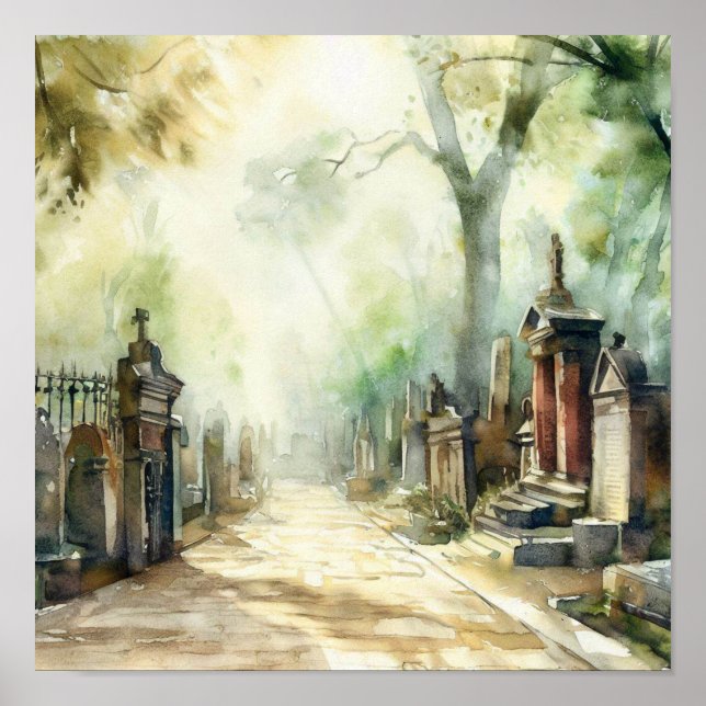 Póster Cementerio Londres-Highland (B), acuarela (Frente)