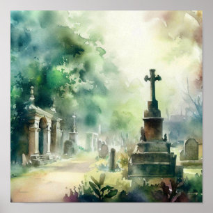 Póster Cementerio Londres-Highland (C), acuarela