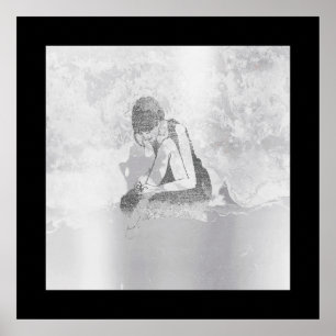 Póster Cemento de la pared de los gris plateados del