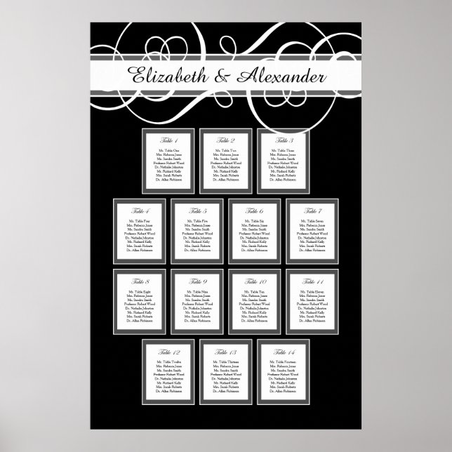 Póster Cena clásica Boda 14 Tabla de asientos (Frente)