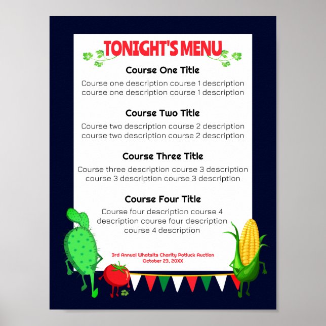 Póster Cena de cactus mexicanos con fiesta (Frente)