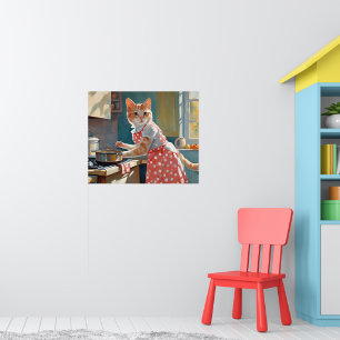 Póster Cena de comida para amas de casa de gato