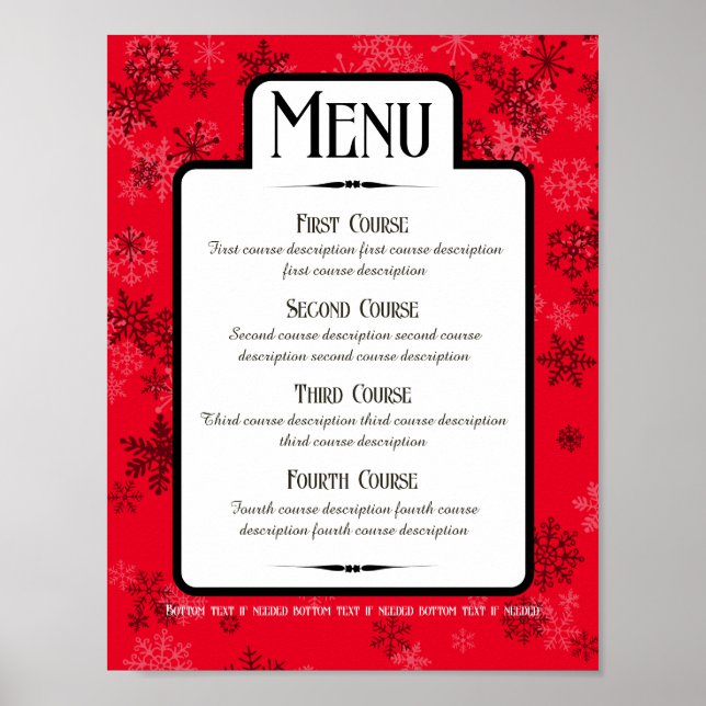 Póster Cena de copas de nieve fiesta menú de vacaciones (Frente)