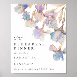 Póster Cena de ensayo de boda floral de Iris elegante