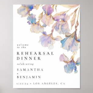 Póster Cena de ensayo de boda floral de Iris elegante