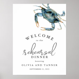 Póster Cena de Ensayo de Cangrejo Azul con Acuarela de Ma
