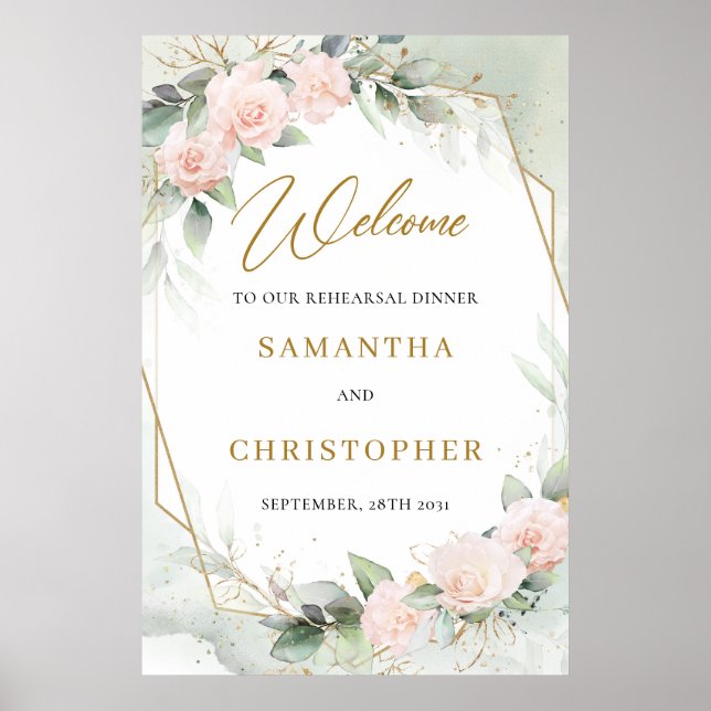 Póster Cena de ensayo dorada con flores de eucalipto colo (Frente)