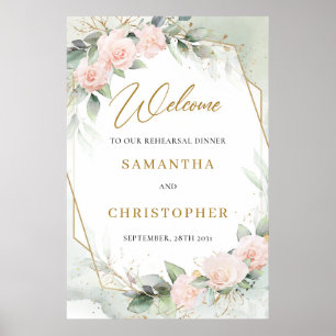 Póster Cena de ensayo floral rubor eucalipto dorado