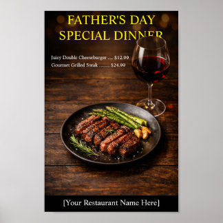 Póster Cena de filete de acuarela Día del Padre Restauran