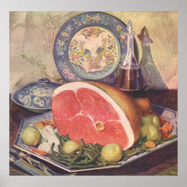 Póster Cena de jamón con frijoles verdes y papas (Frente)