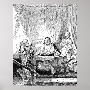 Póster Cena de la aguafuerte de Rembrandt en Emmaus