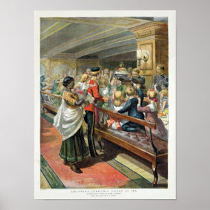 Póster Cena de Navidades infantiles en el mar