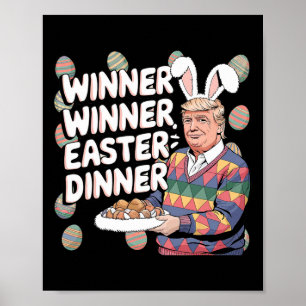 Póster Cena de Pascua Ganadora Trump Conejo Caza Huevos F