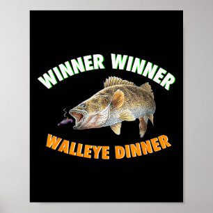 Póster Cena Divertida de Pescado Lucioperca Ganador Ganad