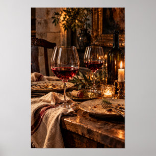 Póster Cena elegante de vino tinto – Todavía romántica co