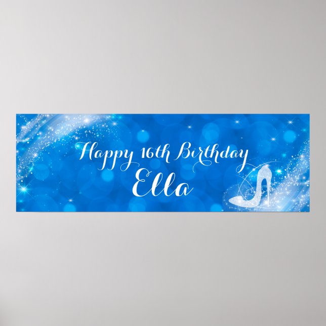 Póster Cenicienta azul y blanca Heel Personalizado Fiesta (Frente)
