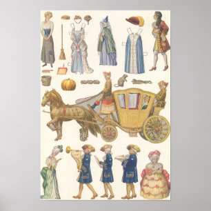 Póster Cenicienta, juguetes de muñecas de papel victorian