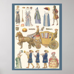Póster Cenicienta, juguetes de muñecas de papel victorian