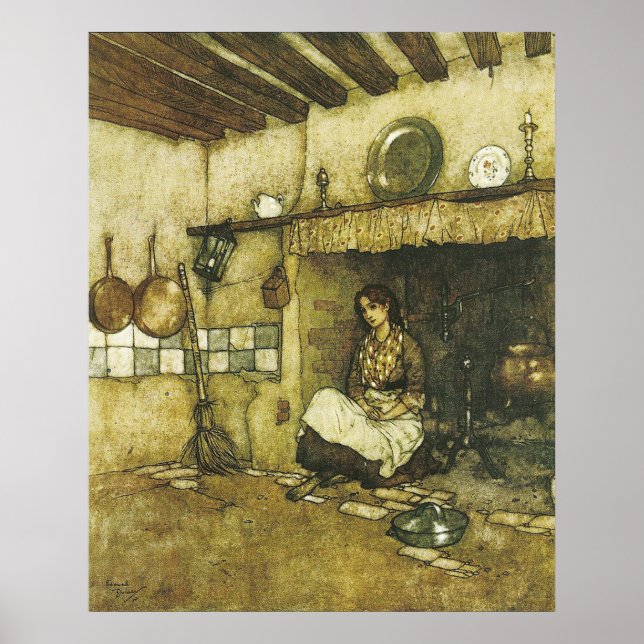 Póster Cenicienta sentada en las cenizas por Dulac Print (Frente)