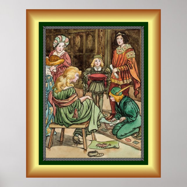 Póster Cenicienta Y Su Príncipe ~ Tratando Con El Zapatil (Frente)