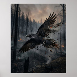 Póster Ceniza Cuervo Quemado Bosque Cielo