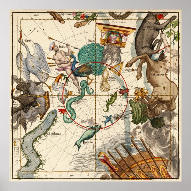 Póster Centauro, Indo, Chamaeleon, Eridanus, Lupulus (Frente)