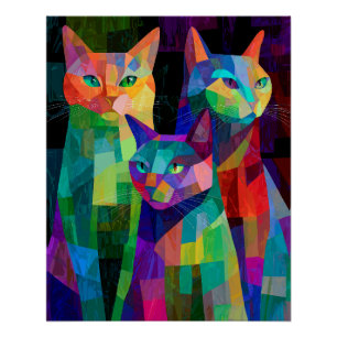 Póster Centinelas de Gatos Cubistas