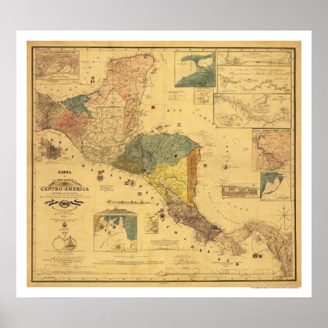 Póster Central America Map 1862 (Frente)