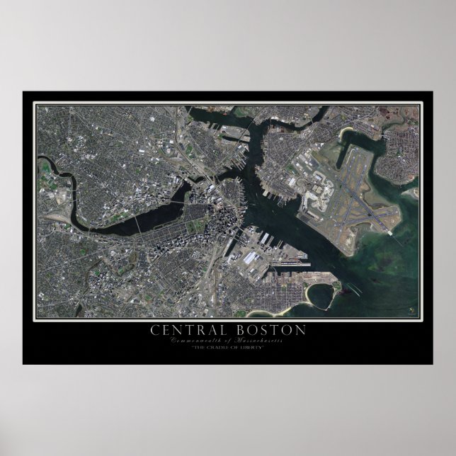 Póster Central Boston Massachusetts From Space Satellite (Frente)