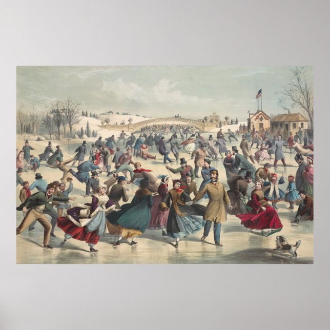 Póster Central Park, invierno. El estanque para patinar.  (Frente)