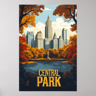 Póster Central Park NYC Estados Unidos Viaje Ilustracion