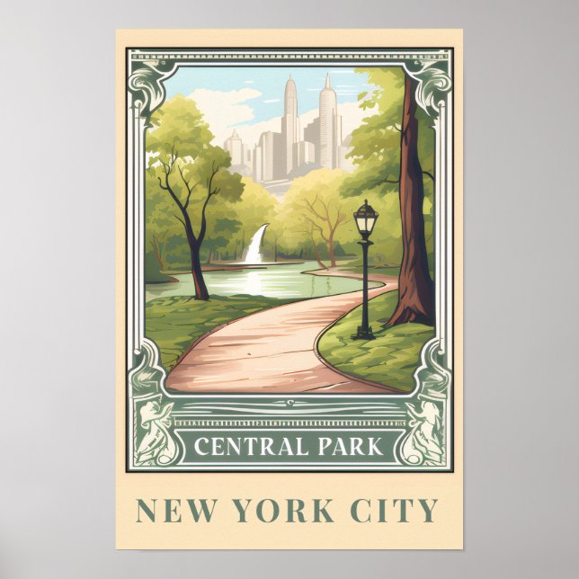 Póster Central Park NYC Vintage Travel Art (Frente)
